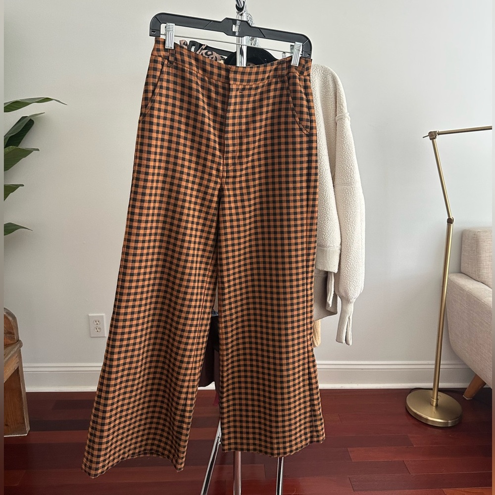 Free People Checkered Wide-Leg Pants, size 6